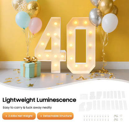 40 Light Up Numbers Battery Powered Warm White LED Big Birthday Anniversary Decor for Party Backdrop Indoor 39.37 Inch
