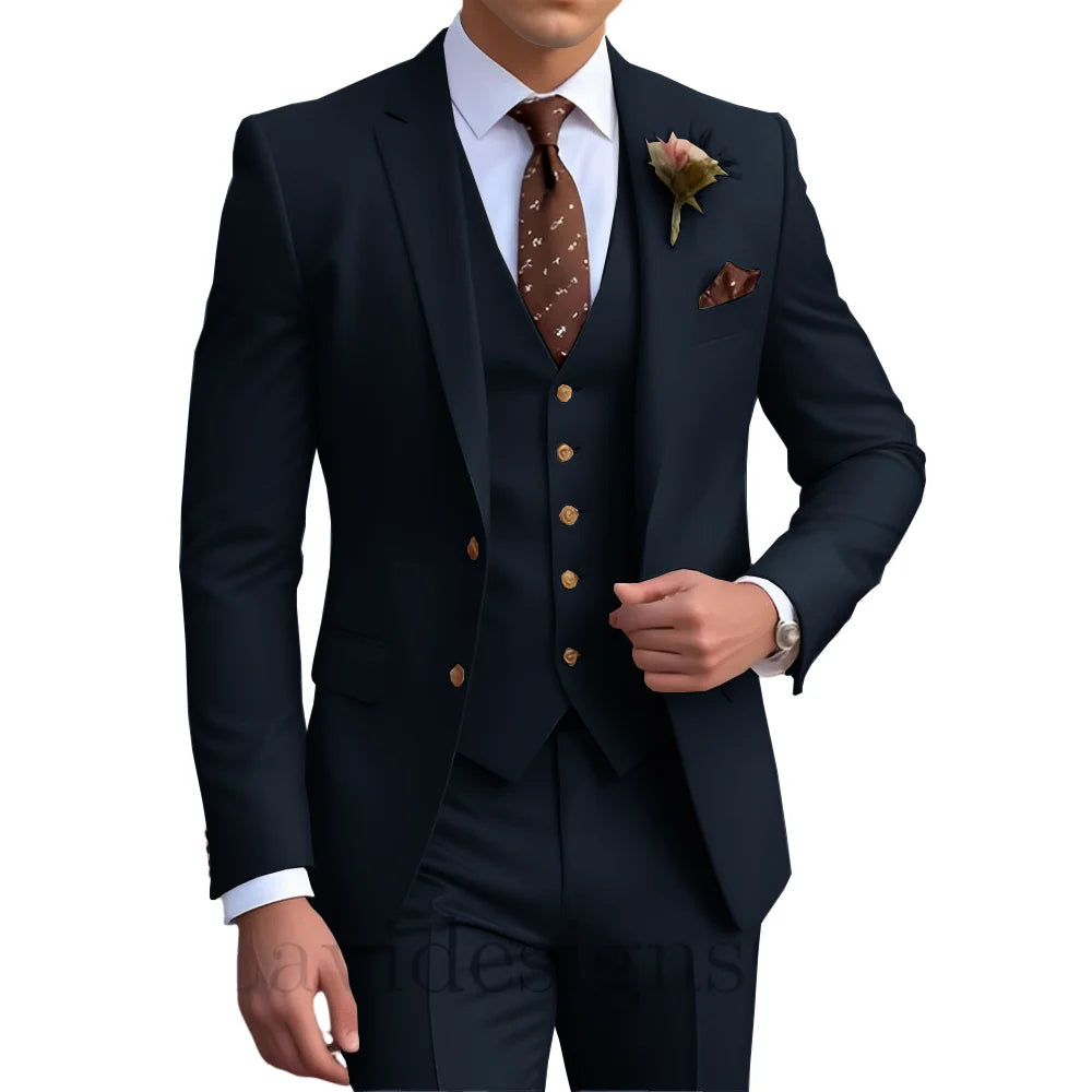 Elegant Men's Wedding Tuxedo Slim Blazer Pants Vest Three-piece Suit XS-5XL Custom Youth Suit 2025 New Style Suit