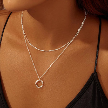 Layered 14K Gold Plated Necklaces for Women Stackable Silver Plated Circle Paperclip Chain Pendant Choker Necklace Set For Woman