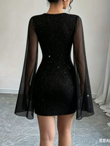 Lace Cape-Sleeve Mini Dress