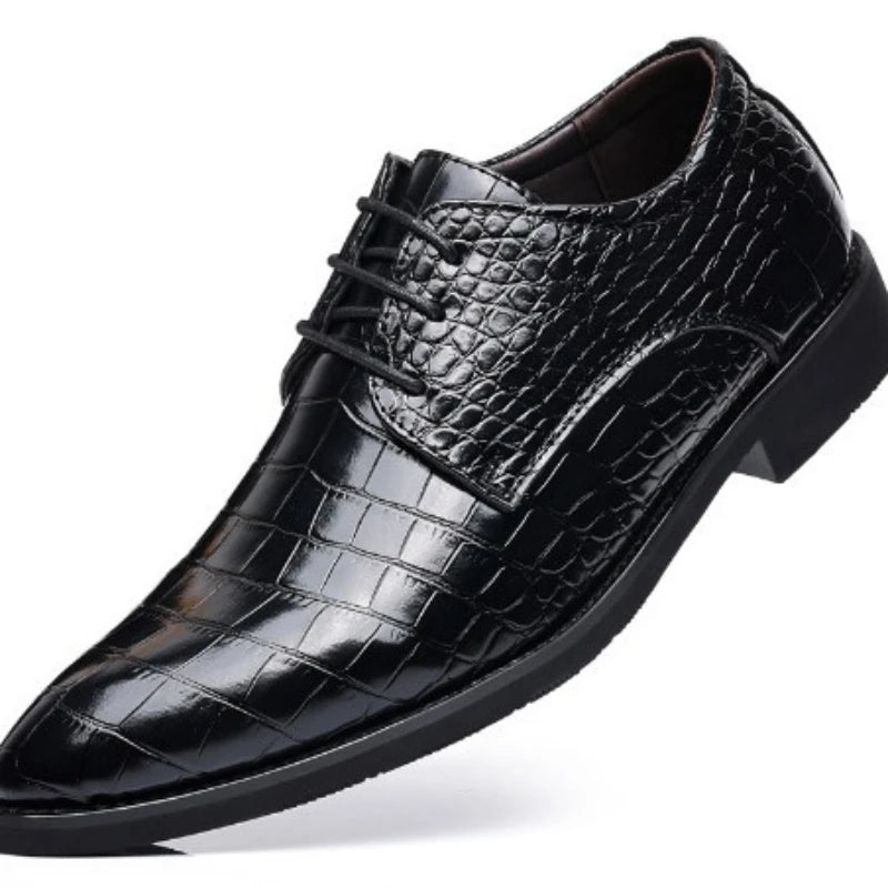 Mens Brown Crocodile Embossed Leather Dress Shoes Pointed Toe Lace Up Oxfords Formal Business Office Wedding Party Wear Comforta
