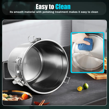 Bymaocar 12L 304 Stainless Steel Cereal Container Metal Kitchen Rice Oil Storage Bucket Airtight Durable, Corrosion Resistant
