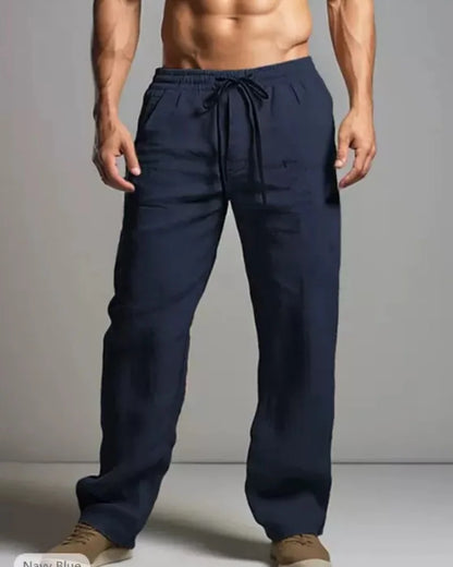 Summer men's cotton and linen casual pants, loose and breathable beach pants, sports straight leg quick drying pants