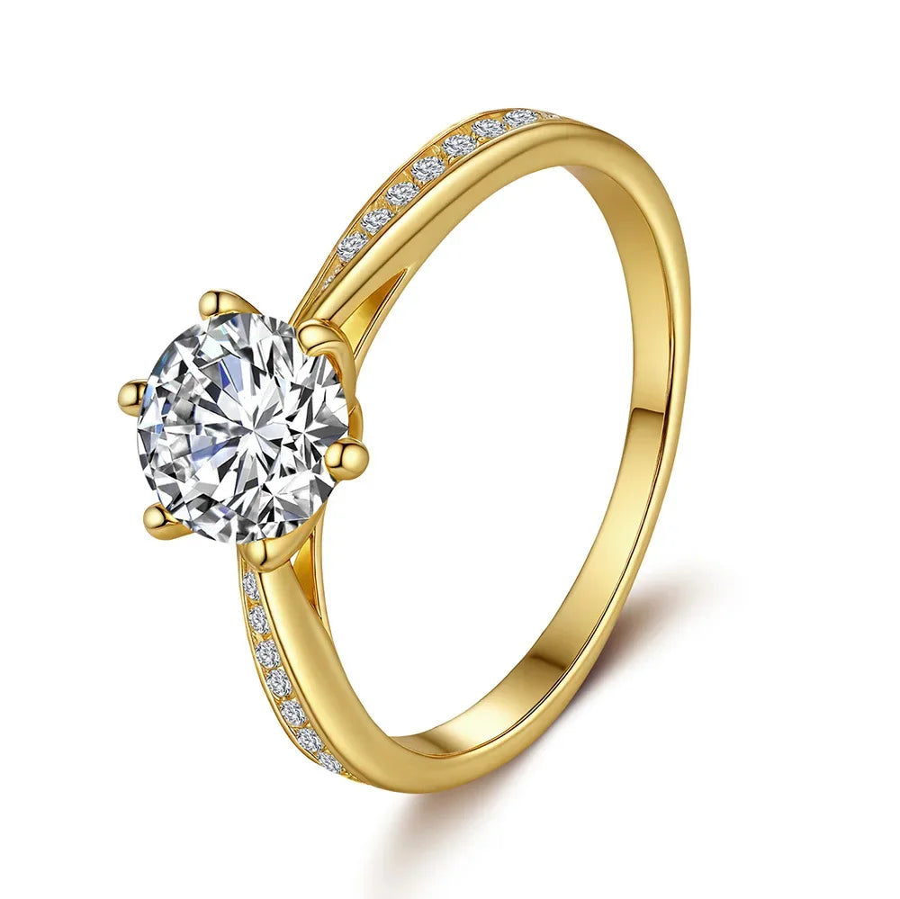 Luxury 100% Real 18k Gold Ring Women's Six-claw Diamond Ring 6.5mm Round 1ct 1 karat Moissanite Wedding Ring