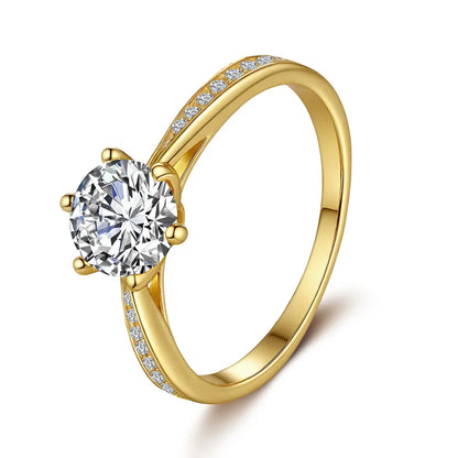 Luxury 100% Real 18k Gold Ring Women's Six-claw Diamond Ring 6.5mm Round 1ct 1 karat Moissanite Wedding Ring