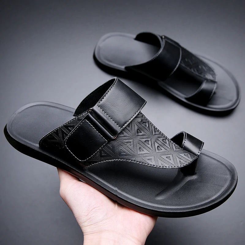 Men's Summer Sandals Breathable Fashion Simple Toe-Thru Soft Flat Bottom Beach Shoes Comfortable Classic Slippers-2502