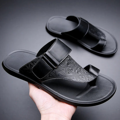 Men's Summer Sandals Breathable Fashion Simple Toe-Thru Soft Flat Bottom Beach Shoes Comfortable Classic Slippers-2502
