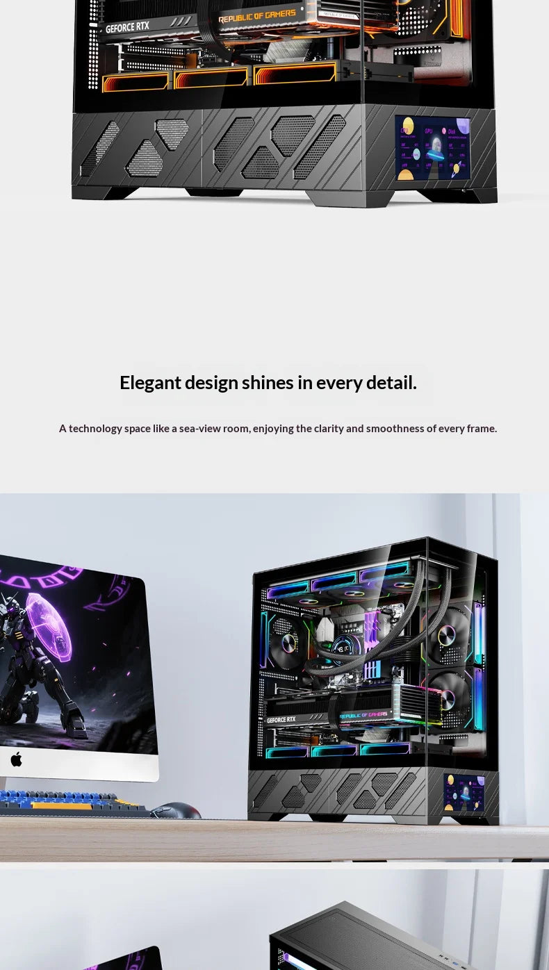 WJCOOLMAN Millennium ATX PC case screen/digital display supports 360 water cooled sea view room Customize screen computer case
