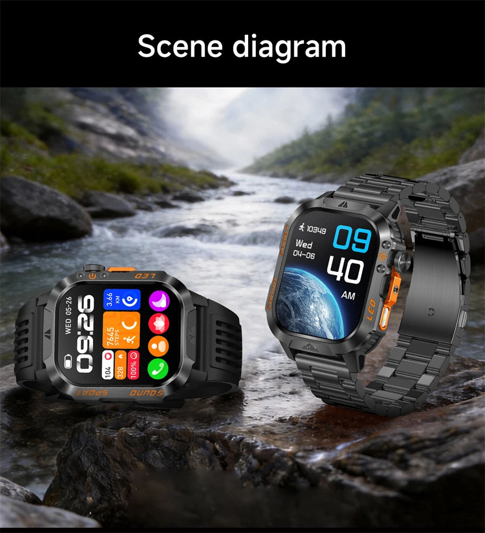 2026 New 1200 mAh Battery Military Smartwatch Men 5ATM Waterproof Fitness Tracker Health Heart Rate Smart Watch For iOS Android