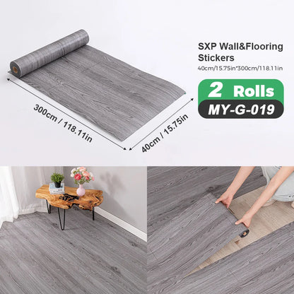 2 Rolls Self-Adhesive Wall and Floor Sticker Peel and Stick 15.75x118.11inch Wood Grain and Marble Design Wallpaper Sticker