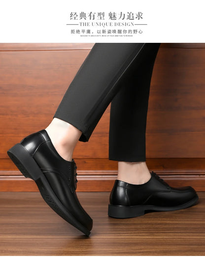 Mens Black Genuine Leather Lace Up Chunky Platform Oxfords Formal Business Office Groom Wedding Daily Wear Shoes Fashion Simple