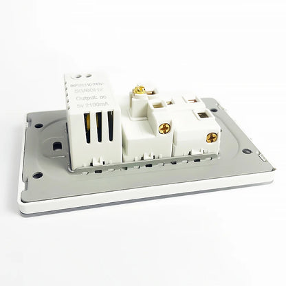118*75mm TEMPERED GLASS SWITCH PANEL Wall Socket with USB Type - C, Grey US Switch, Thai Plug for Home & Office Use