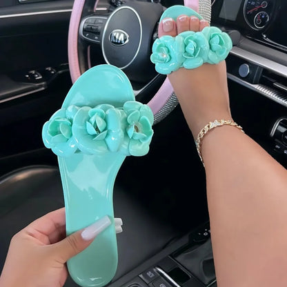 2025 New Women Spring/Summer Collection Jelly Color One Word Shoes Beach Daily Shopping Home Essential Casual Slippers