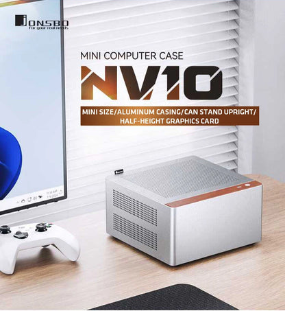 JONSBO NV10 Chassis ITX MINI Full Aluminum Mesh Breathable Support 1U FLEX Power Supply Standing or Lying Desktop Computer Case