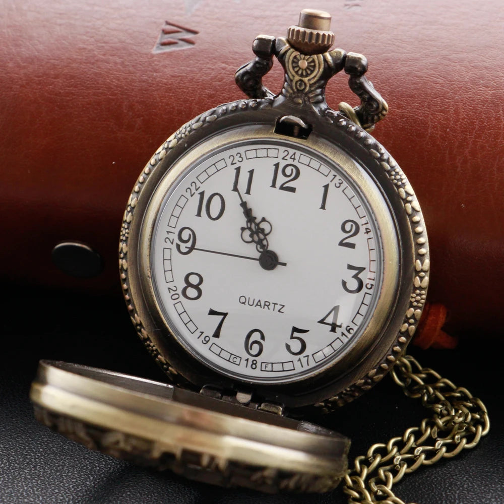 Steampunk Retro Bronze Hollow Tree of Life Quartz Pocket Watch With Fob Chain Women Watch Pendant Necklace Chain Men Gift CF1088