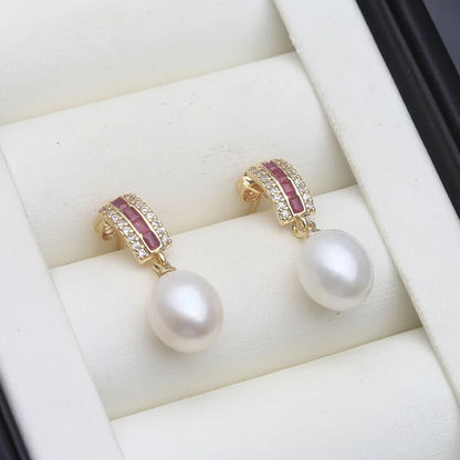 Freshwater Silver 925 Wedding Pearl Earrings Woman,Vintage Natural Pearl Earrings Jewelry Wife Girl Birthday Gift White Pink