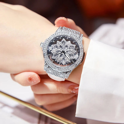 Popular women's watch with fashionable large dial, pentagram waterproof watch for girls, snowflake rotating hollow women's watch