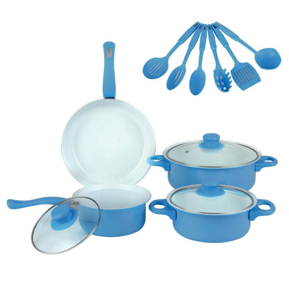 12Pcs Non Stick Cookware Set Milk Pot Maifan Stone Frying Pan with Lid Cooking Pot Set Stackable Pot Set for All Hob