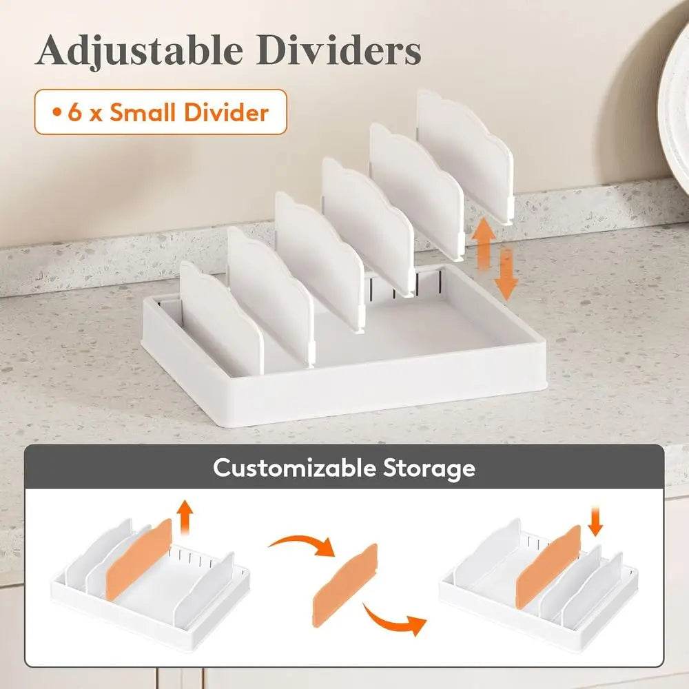 Kitchen Cabinet Organizer with 6 Adjustable Dividers & 7 Sections for Pantry Storage, Large, 13 x 10