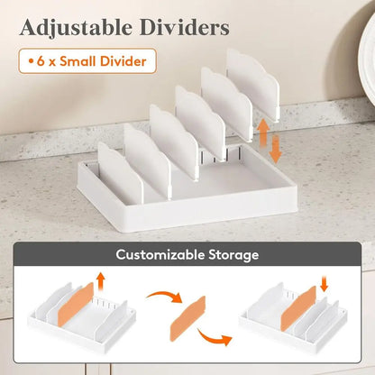 Kitchen Cabinet Organizer with 6 Adjustable Dividers & 7 Sections for Pantry Storage, Large, 13 x 10
