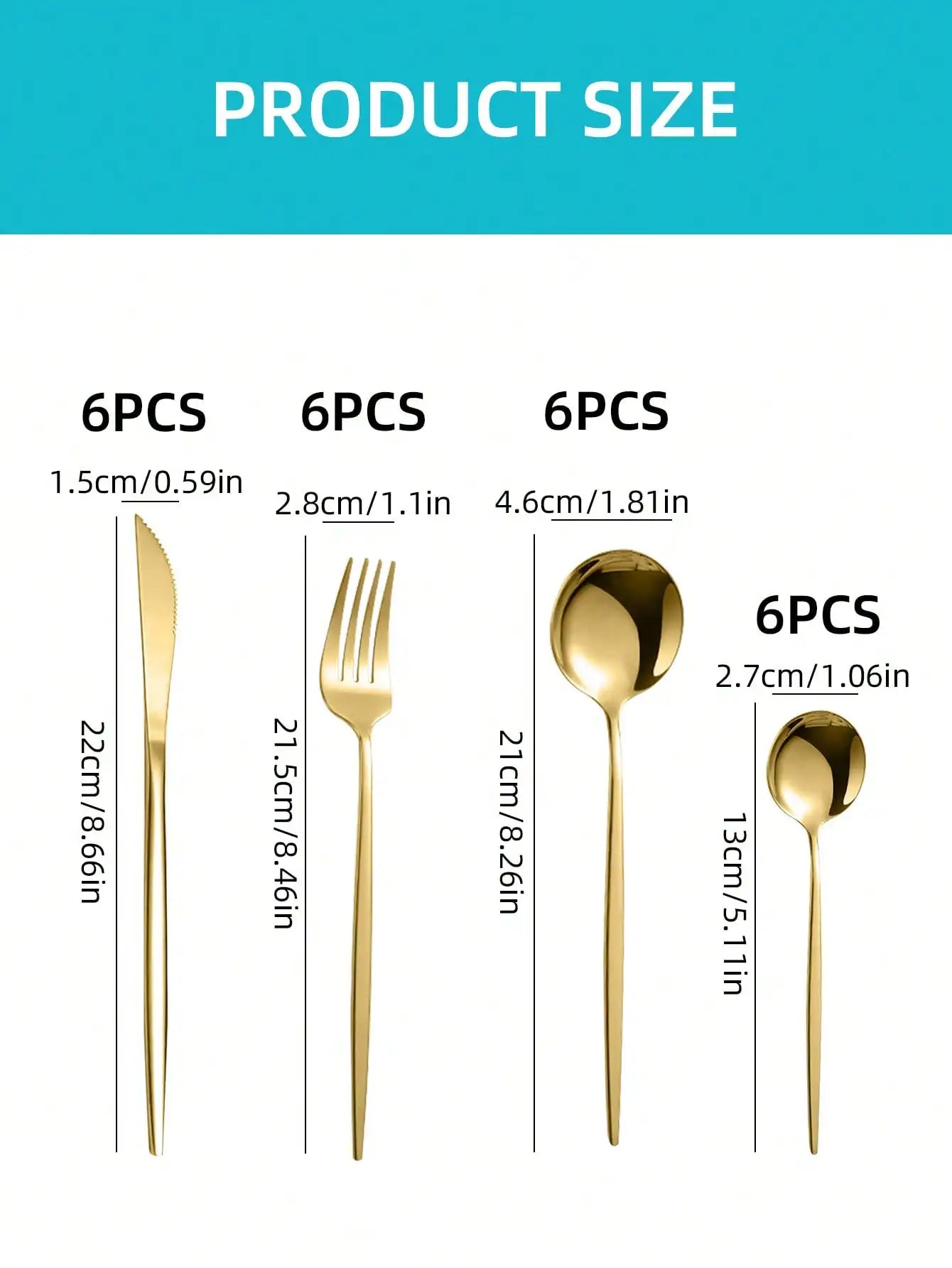 24pcs Stainless Steel Hotel Western Cutlery Set, Includes Knives, Forks, Spoons, And Tea Spoons,Kitchen,Christmas Gift