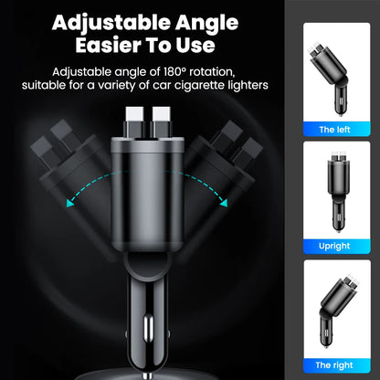 Elough Digital Display Car Charger with Retractable Cable PD Car Fast Charger for iPhone Xiaomi Huawei Samsung