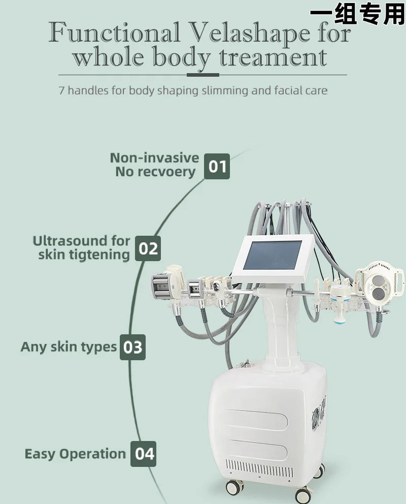 V10 Velashape Six-Handle Body Shaping Machine 40K Radio Frequency Fat Reduction, Body Sculpting and Skin Tightening Device