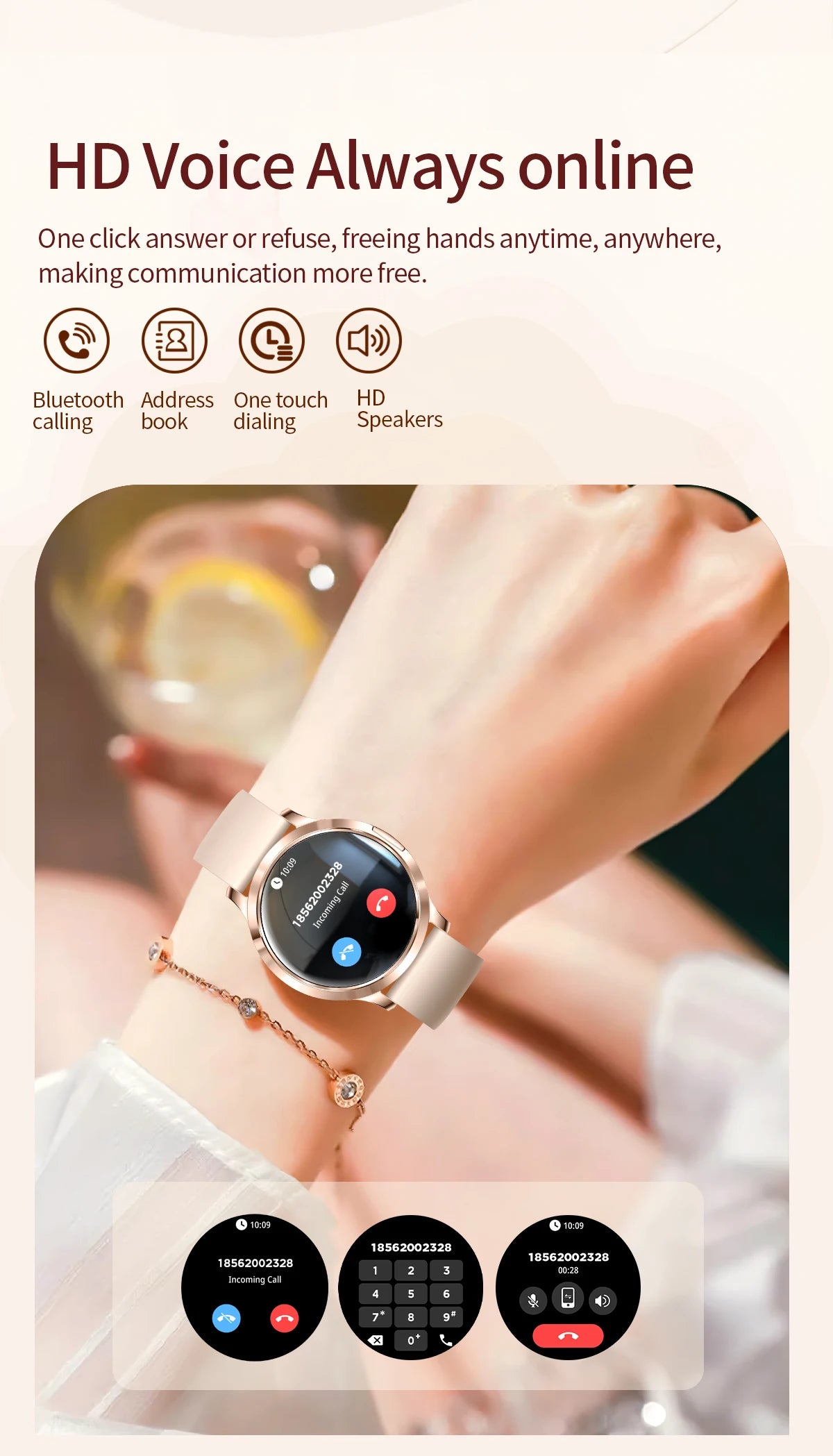 2026New Ultra-thin Women Smart Watch HD AMOLED Full Touch Screen Bluetooth Call Blood Pressure IP68 Waterproof NFC 7.3mm bracele
