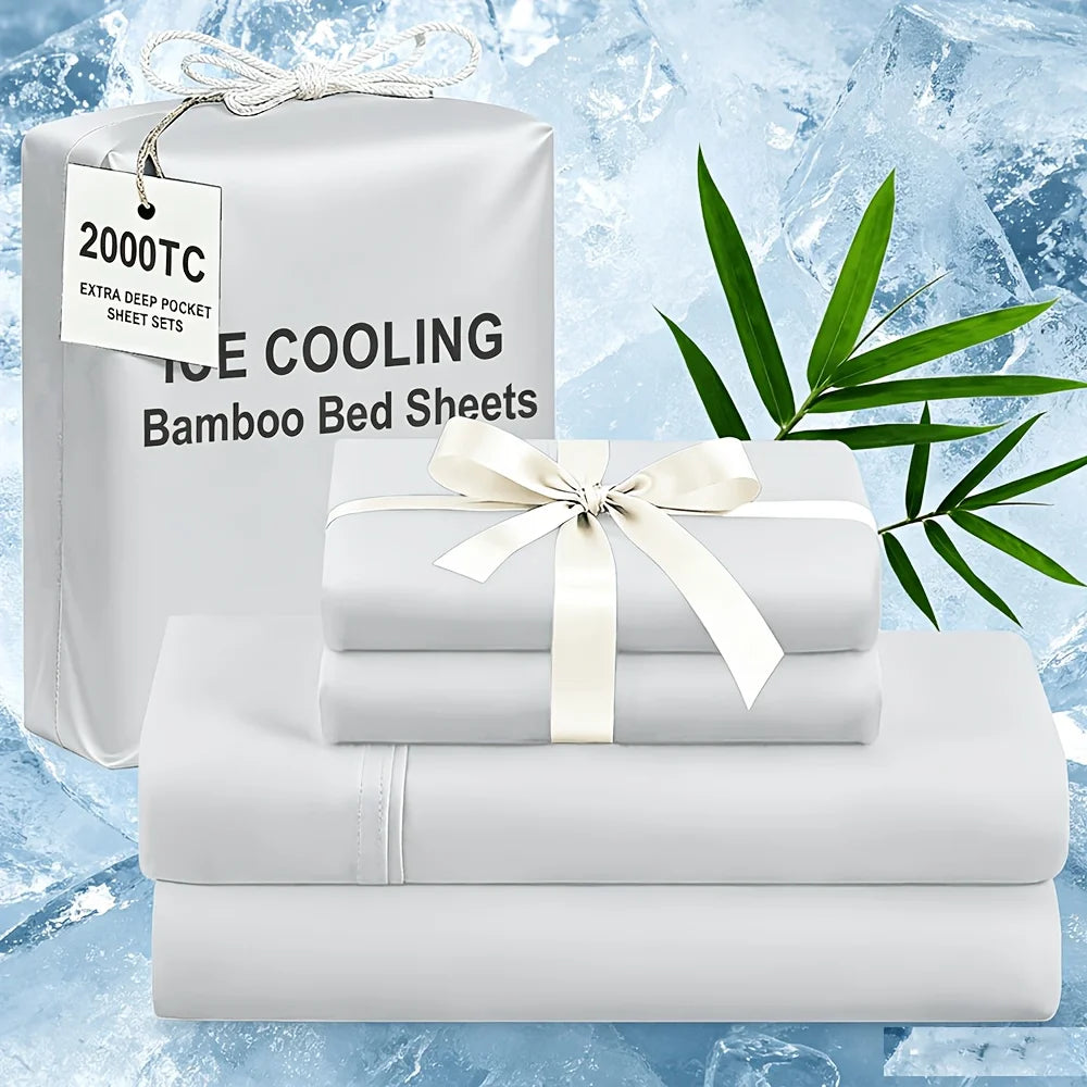 Extra Deep Bamboo Cooling Bedding, Breathable And Cooling Hotel Luxury Bed Sheets Set for Child, Easy And Secure Fit - Soft, Wrinkle Free And Comfy Kids Sheet with 15" Deep Pocket, Ultra-Soft And Machine Washable Bedding, Kid