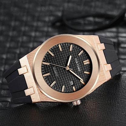 PINTIME Top Brand Sport Men's Watches Silicone Strap Waterproof 30m Calendar Check Face Dial Fashion Quartz Wristwatch Relogios