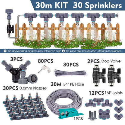 1/4″ 4/6mm 60W Self-priming Pump Misting Cooling System 0.6mm Atomizer Sprayer Slip Lock Nozzle Joint Outdoor Garden Irrigation