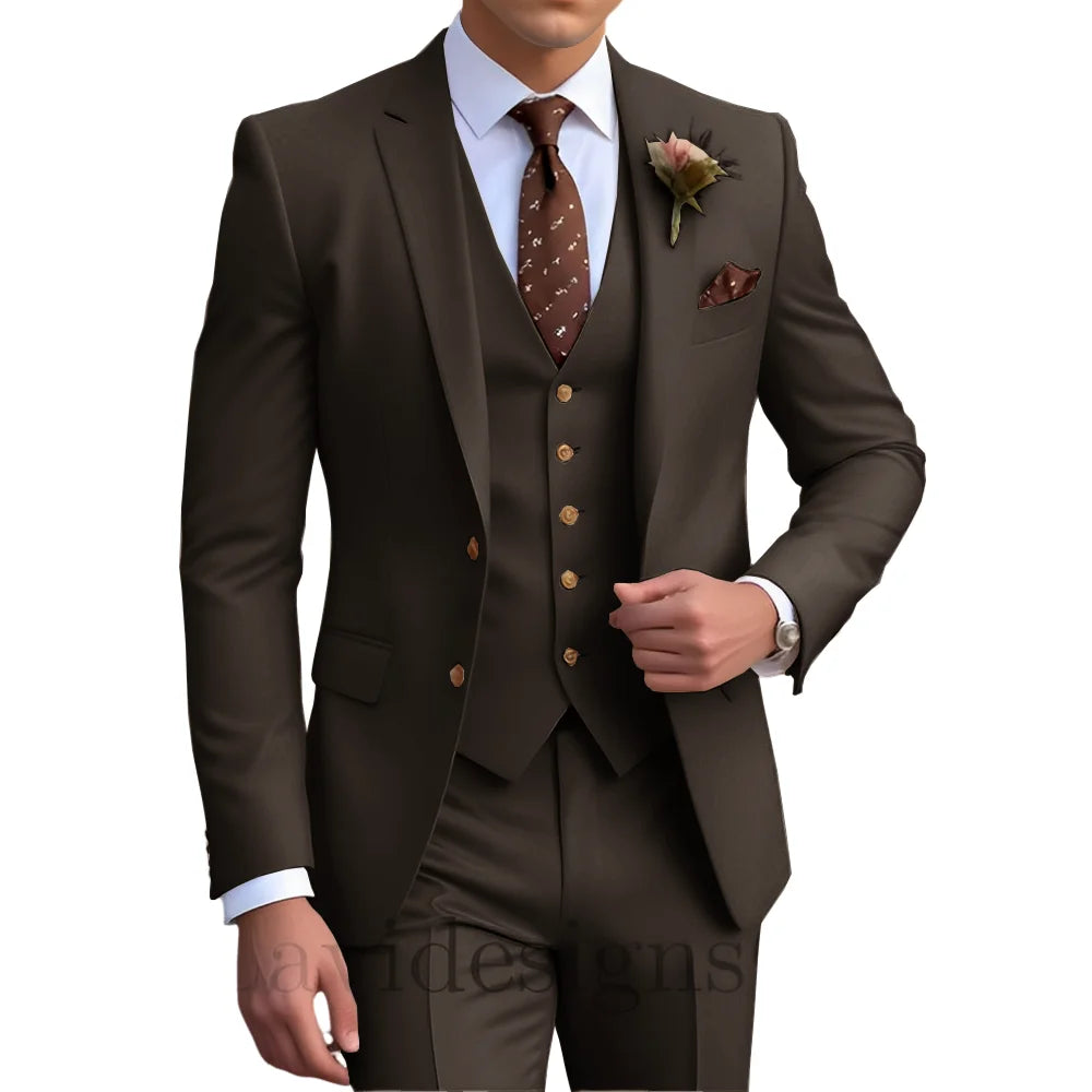 Elegant Men's Wedding Tuxedo Slim Blazer Pants Vest Three-piece Suit XS-5XL Custom Youth Suit 2025 New Style Suit