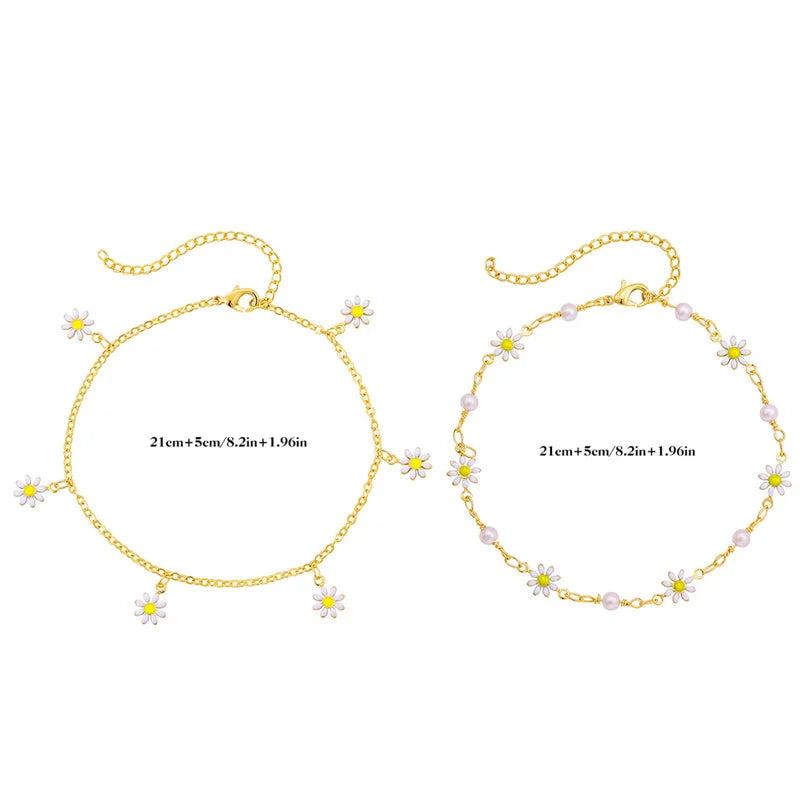 Summer New Daisy Flower Chain Anklets for Women Trendy Beach Starfish Shell Beads Anklet Bracelet On Leg Foot Chain Boho Jewelry