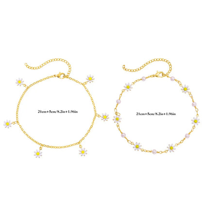 Summer New Daisy Flower Chain Anklets for Women Trendy Beach Starfish Shell Beads Anklet Bracelet On Leg Foot Chain Boho Jewelry