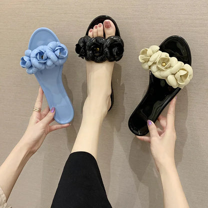 2025 New Women Spring/Summer Collection Jelly Color One Word Shoes Beach Daily Shopping Home Essential Casual Slippers
