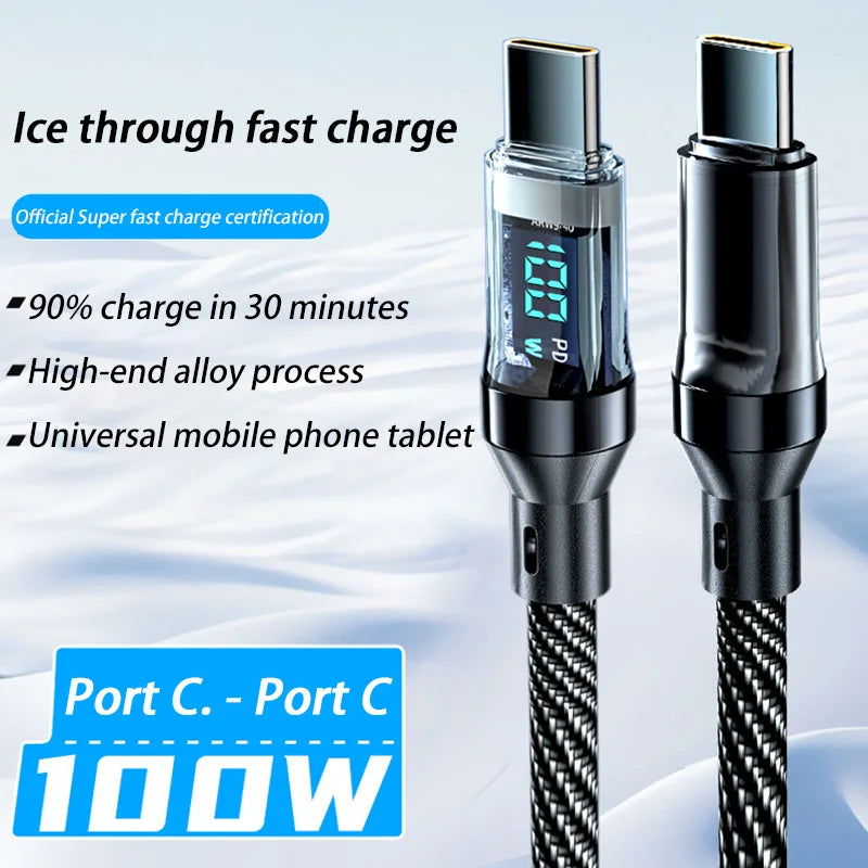 120W Dual USB C Digital Display Cable PD Fast Charging USB Type C to Type-C Cable For iPhone 17 Pro Max Plus Xiaomi Macbook iPad