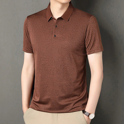 Men's Comfortable Short Sleeve Polo Shirt Weave Pattern Contrast Collar Design 2026 Casual Daily Office Fashion Top