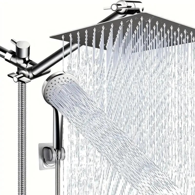 8/10 Inch Stainless Steel 5 Modes Overhead Shower With Extended Arm Multifunctional Handheld Shower Wall Mounted Shower Set