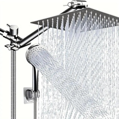 8/10 Inch Stainless Steel 5 Modes Overhead Shower With Extended Arm Multifunctional Handheld Shower Wall Mounted Shower Set