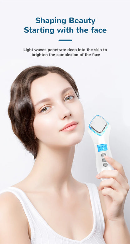 Hot & Cold Face Beauty Device with Red Blue Light Sonic Vibration Deep Cleansing Anti Aging Facial Lifting Massager for Home Use
