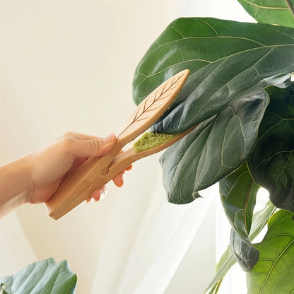 Leaf Cleaning Tongs - Handheld Green Plant Cleaning Brush with Ergonomic Handle,Durable Wooden Design for Efficient Leaf Removal