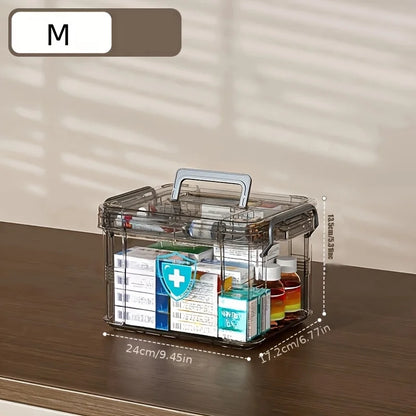Transparent Plastic First Aid Box with Handle Household Emergency Medicine Storage Organizer Box