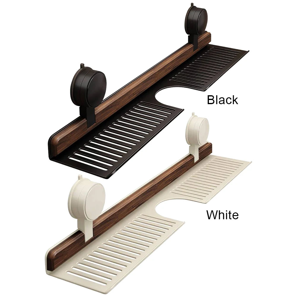Walnut Suction Cup Bathroom Shelf No Drilling Faucet Organizer Rack Over Faucet Sink Rack Bathroom Accessories