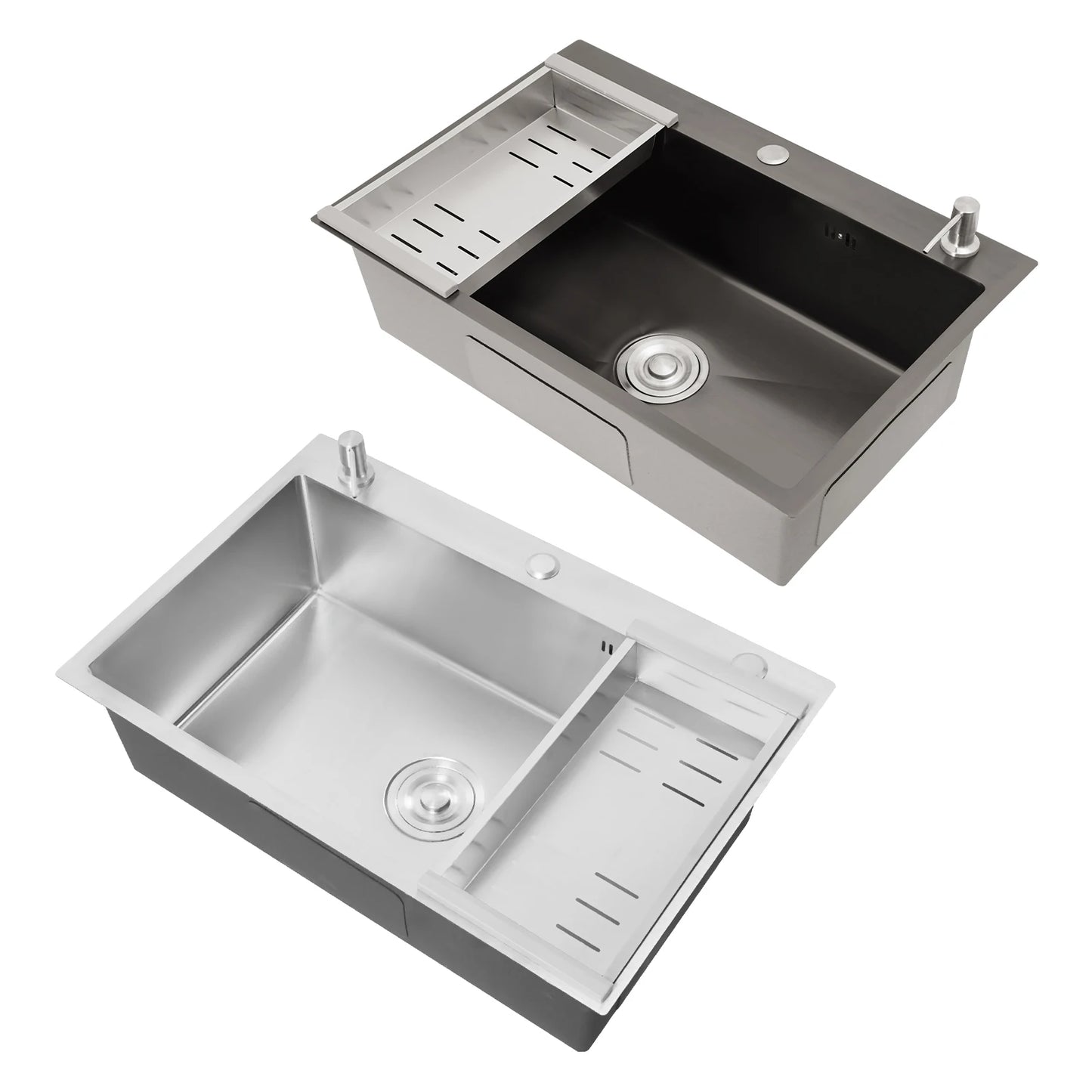 68×45cm Sink with V-shaped Drainer and Drain Basket and Soap Dispenser Anti-overflow Kitchen Sink Stainless Steel Sink