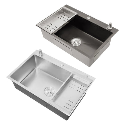 68×45cm Sink with V-shaped Drainer and Drain Basket and Soap Dispenser Anti-overflow Kitchen Sink Stainless Steel Sink