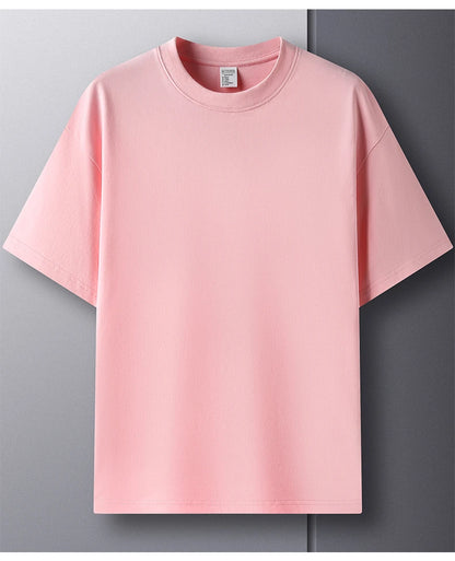High quality 100% cotton short sleeve men's T-shirt summer round neck loose casual solid color plus size breathable top women