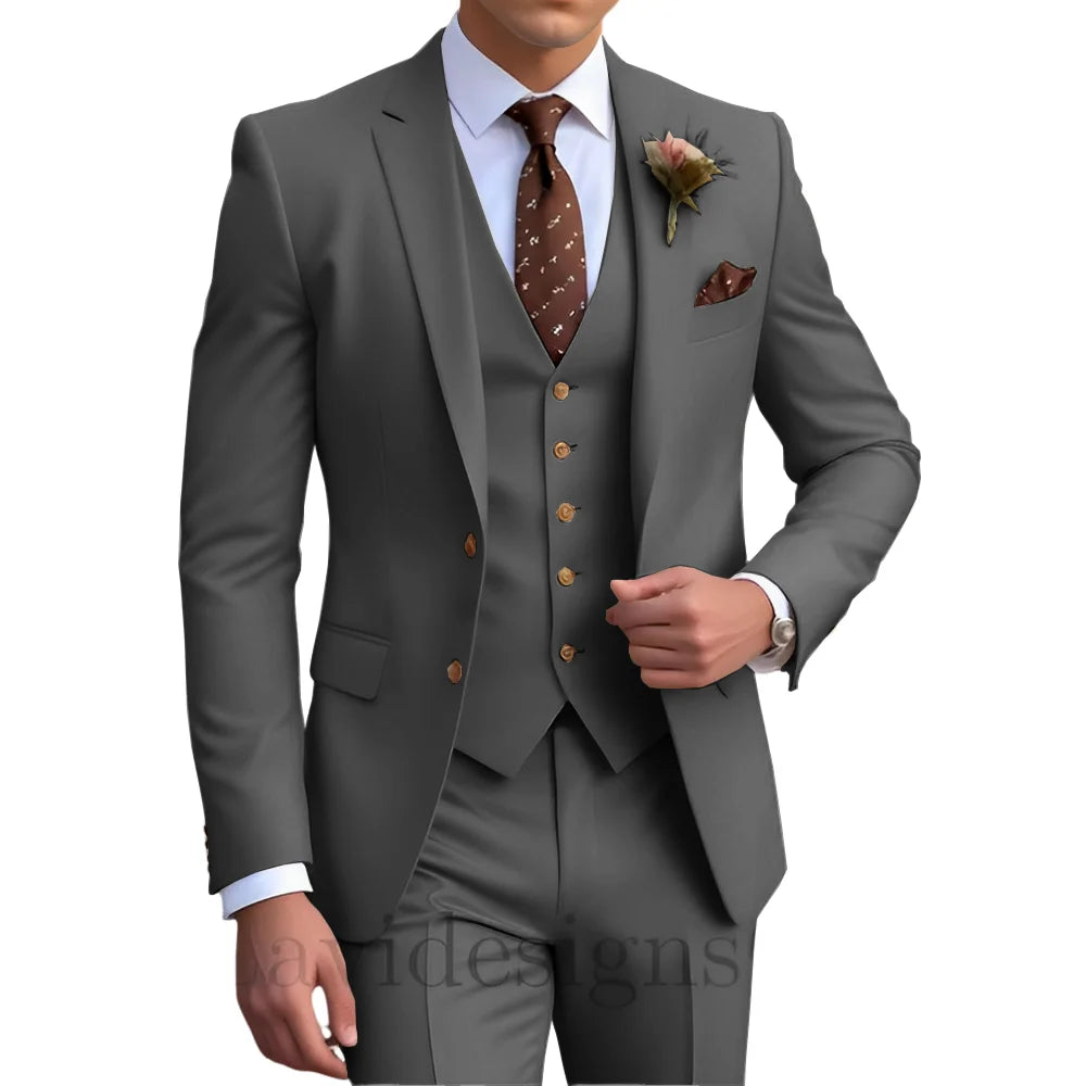 Elegant Men's Wedding Tuxedo Slim Blazer Pants Vest Three-piece Suit XS-5XL Custom Youth Suit 2025 New Style Suit