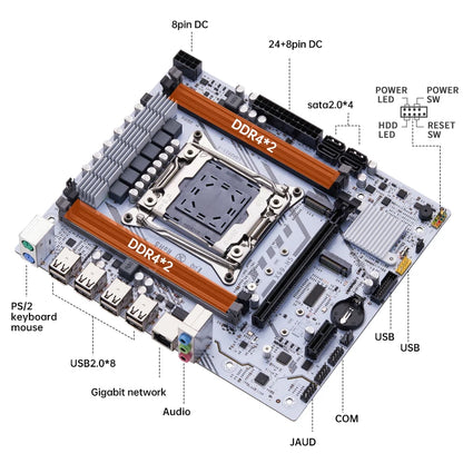 QIYIDA X99 Motherboard Set Kit LGA2011-3 Xeon E5 2680 V4 DDR4 16GB(2x8gb) PC4 SATA PCI16x3.0 NVME M.2 Gaming Computer