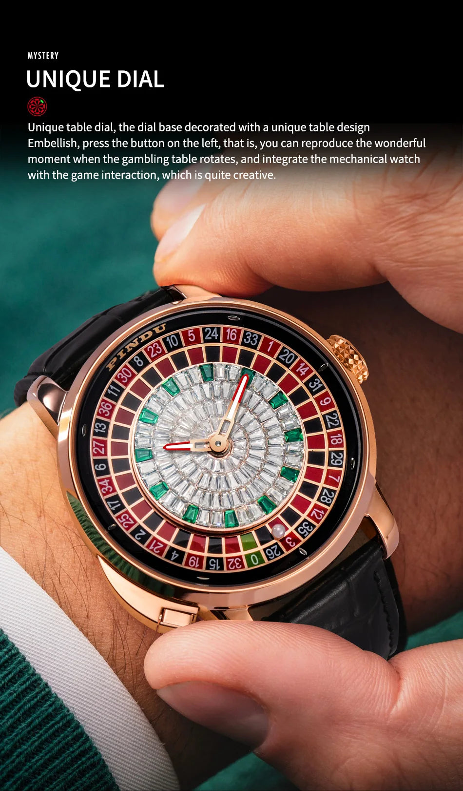 Mechanical Watches Pro Men's PINDU Watch NH35A Movement Sapphire Glass Waterproof Button Design Wristwatch Russian Roulette