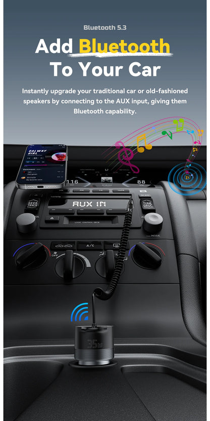 Essager Bluetooth 5.3 Car Charger 3.5mm Jack AUX Cable 35W Fast Charging for iPhone16 15 Huawei Samsung Bluetooth Car Chargers